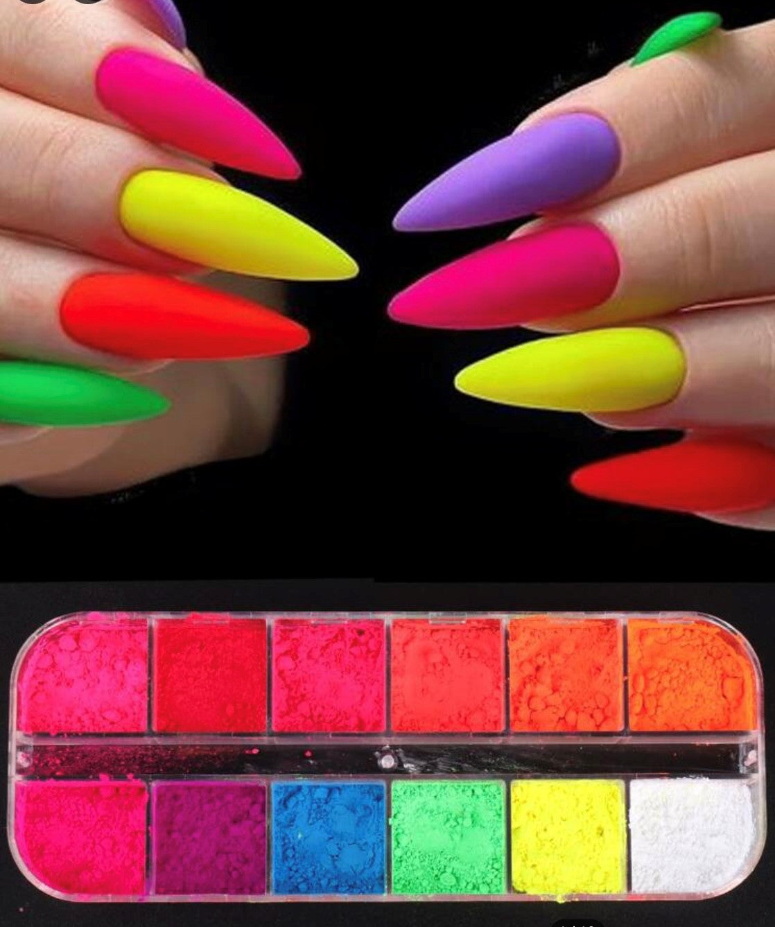 Boite de poudres libres couleurs fluo